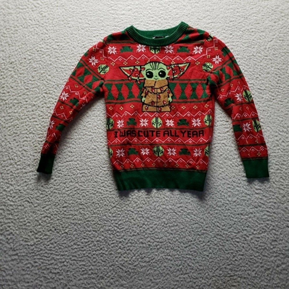 Star Wars Sweater Kids 5T Red Yoda Christmas Fair Isle Graphic Pullover